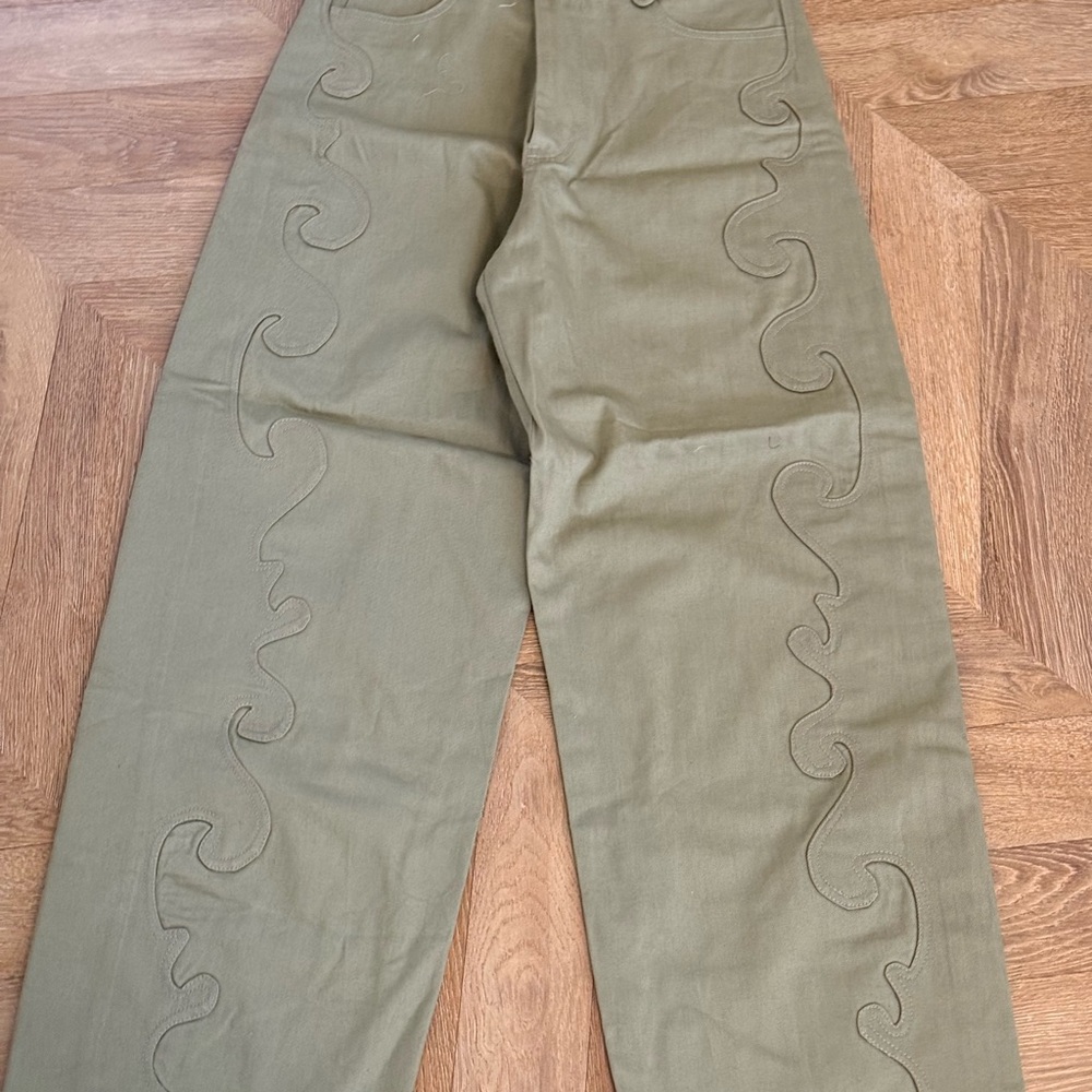 Zara Khaki Men's Chinos with Embroidered Design